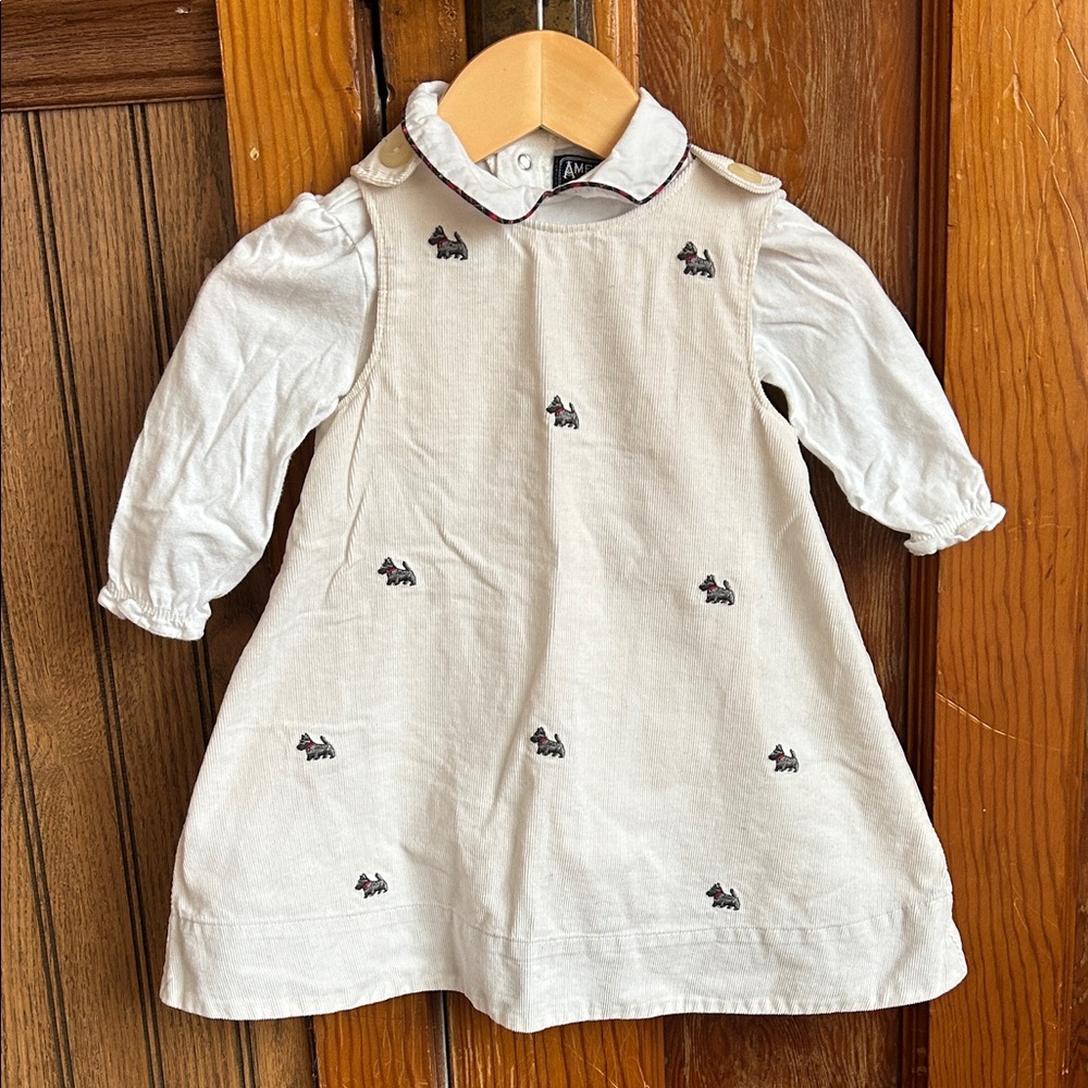 Kids Holiday Dress with embroidered Scottish Terriers